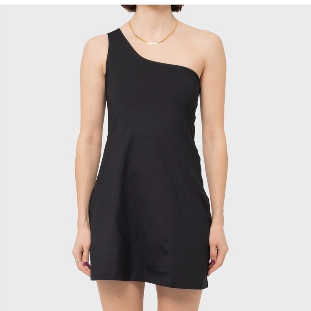Girlfriend Collective black exercise dress- one shoulder
